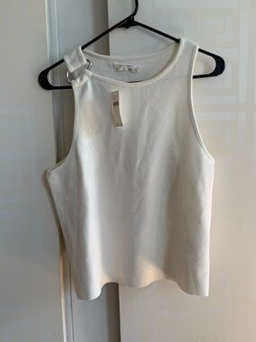 Anthropologie white knit tank with silver ring detail. NWT.